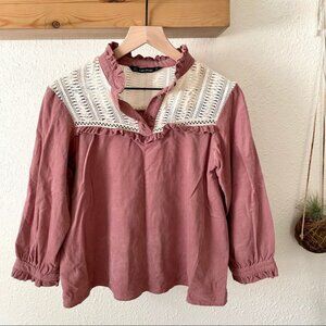 Zara fine wale corduroy rose crochet top